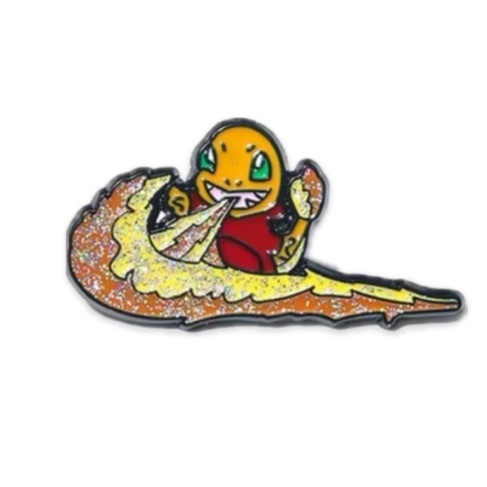 3 For $35 Pokemon Glittery Charmander Riding Frozen Swoosh Enameled Pin Brooch
